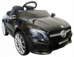 Juodas Mercedes-Benz GLA45 vaiki&scaron;kas elektromobilis, licencijuota versija, EVA mink&scaron;ti ratai ir odinė sėdynė