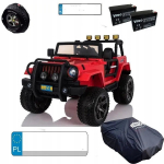 Vaiki&scaron;kas visureigis Jeep Monster 4x4, raudonas + nuotolinio valdymo pultas + reguliuojama sėdynė