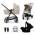 Daugiafunkcis vežimėlis 3-in-1 Kinderkraft NEWLY su ne&scaron;iojamuoju lop&scaron;iu ir MINK PRO automobiline kėdute, smėlio spalvos