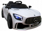 Baltas vaiki&scaron;kas elektromobilis Mercedes GTR-S, mink&scaron;ti EVA ratai, odinė sėdynė