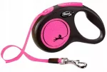 Automatinis &bdquo;Flexi New Neon&ldquo; pavadėlis &scaron;unims, M dydžio juosta, rožinis, 5 m