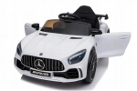 Akumuliatorinis automobilis Mercedes GTR-S su mink&scaron;tais EVA ratais, odine sėdyne ir nuotolinio valdymo pulteliu