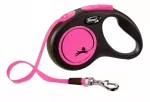 Automatinis &scaron;unų pavadėlis Flexi New Neon, juostinis, S dydis, rožinis, 5 m