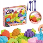 Kinetinio smėlio rinkinys, 500 g, vaisių ir daržovių formelės, sensorinis žaislas