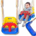 Vaiki&scaron;kos 4-in-1 sūpuoklės &ndash; plastikinės, naudojimui namuose ir sode, su saugos diržais