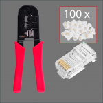 Rinkinys - Universalus užspaudimo įrankis + 100 vnt CAT5E RJ45 ki&scaron;tukai
