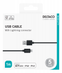 Lightning kabelis DELTACO USB-A -Lightning, 1m, Apple C189 chipset, MFi, FSC ženklinta pakuotė, juodas / IPLH-411