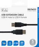 USB prailginimo kabelis DELTACO USB-A male - USB-A female, 1m, juodas / USB2-15S-K / R00140004
