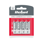 Baterijos, akumuliatoriai, maitinimo &scaron;altiniai ir adapteriai // AA, AAA ir kitų dydžių baterijos, įkrovikliai &ndash; galima užsakyti // Baterie cynkowo węglowe REBEL  R6 4szt/bl