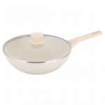 Gaminimo ir stalo įrankiai | Virtuvės indai // Keptuvės // Patelnia wok marmurowa 28 cm kremowa z pokrywką, klausberg kb-7991