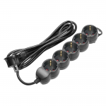Elektros prekės // Maitinimo prailgintuvų, skirstytuvų ir UK bei USA adapterių rinkinys // Przedłużacz 5-krotny 2P+Z (Schuko), 1,5m H05VV-F 3x1,5mm2, Imax=16A, płaska wtyczka, czarny