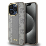 Kitas telefono priedas DKNY  DKNY Leather Checkered Mono Pattern MagSafe iPhone 15 Pro Max Case - Beige