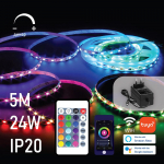 LED Lenta 5m RGB+dimmē&scaron;ana DC12V SMD5050 30LED/m IP20 komplekts ar pulti ar wifi (20)