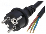 Cable | CEE 7/7 (E/F) plug,wires | 1.5m | black | neoprene | 3x1,5mm2