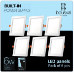 6 kvadrato formos Įleidžiama LED panelė 6W 3000K 118x118x29mm su įmontuotu valdymo bloku