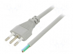 Cable | 3x0.75mm2 | CEI 23-50 (L) plug,wires | PVC | 3m | grey | 10A