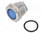 Indicator: LED | flat | blue | 12VDC | 12VAC | &Oslash;16mm | connectors | brass