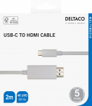 USB-C - HDMI kabelis DELTACO 4K UHD, paauksuotos jungtys, 2m, baltas / USBC-HDMI1021-K / R00140022