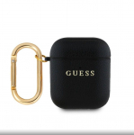 Dėklai ausinėms Guess Apple AirPods 1/2 PU Grained Classic Logo Case Black
