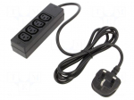 Extension lead | BS 1363 (G) plug,IEC C13 female x4 | black | 10A