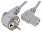 Cable | CEE 7/7 (E/F) plug angled,IEC C13 female 90&deg; | 5m | grey