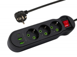 Įrankiai ir matavimo prietaisai // Įrankių, priedų naujienos // 98-327# Przedłużacz sieciowy ps-340 3-gniazda 2xusb+usb-c 5m czarny 3x1mm