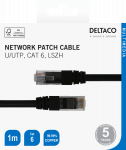 Tinklo kabelis DELTACO U/UTP Cat6, 1m, juodas / TP-61S-K / 00210006