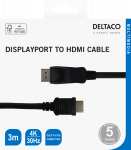 Kabelis DELTACO DisplayPort to HDMI, 4K UHD, 3m, juodas / DP-3030-K / 00110013