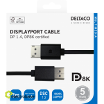 DisplayPort kabelis DELTACO 8K, DP 1.4, 3m, juodas / DP8K-1030-K / 00110017