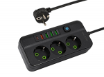 Įrankiai ir matavimo prietaisai // Įrankių, priedų naujienos // 98-320# Przedłużacz sieciowy ps-350z 3-gniazda 4xusb+usb-pd 5m czarny 3x1mm
