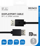 DisplayPort kabelis DELTACO  8K, DP 1.4, 2m, juodas / DP8K-1020-K / R00110015