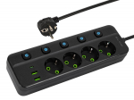 Įrankiai ir matavimo prietaisai // Įrankių, priedų naujienos // 98-322# Przedłużacz sieciowy ps-450m 4-gniazda 2xusb+usb-c 5m czarny 3x1mm