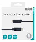 DELTACO USB-C - USB-C kabelis, 5Gbit / s, 5A, 2M, juodas USBC-1503M