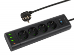 Įrankiai ir matavimo prietaisai // Įrankių, priedų naujienos // 98-325# Przedłużacz sieciowy ps-450t 4-gniazda 3xusb+usb-pd 1,5m czarny 3x1mm