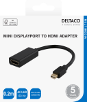 Adapteris DELTACO HDMI - miniDisplayPort, 4K UHD 60Hz, 0.2m, juodas  / DP-HDMI45 / R00110024
