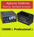Rinkinys: Profesionalus Inverteris UPS &scaron;ildymo sistemai 1000W + 12V 120Ah baterija.