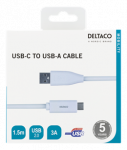 Kabelis DELTACO USB 2.0, C tipas - A tipo vyras, 1,5 m, baltas / USBC-1010M