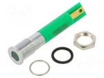 Indicator: LED | flat | green | &Oslash;8mm | IP67 | Q8 | brass | &Oslash;LED: 5mm | 6mcd