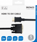 HDMI į DVI kabelis DELTACO 1080p, DVI-D Single Link, 2m, juodas / HDMI-112-K / 00100022