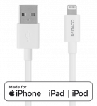 Lightning kabelis DELTACO USB-A -Lightning, 2m, Apple C189 chipset, MFi, FSC ženklinta pakuotė, baltas / IPLH-402
