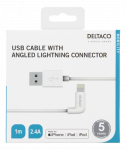 DELTACO Lighting kabelis, USB-A/ kampinė Lighting jungtis, 2,4A, 1m, MFi, Baltas / IPLH-176