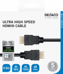 Ultra High Speed HDMI kabelis DELTACO ARC, QMS, 8K in 60Hz, 4K UHD in 120Hz, 0.5m, juodas / HU-05-R