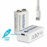 6F22 Akumuliatorius 8.4V everActive Li-ion + Chip 550 mAh | microUSB įkrovimui