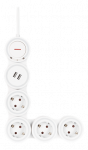 lankstus ilgiklis su 4 jungtimis, 1.4m, 16A 3500W, 2x USB-A DELTACO baltas / GT-290