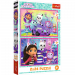 Žaidimų zona | PC | Konsolės | Priedai // Edukaciniai žaislai | Interaktyvūs | Kūrybi&scaron;ki | Meni&scaron;ki // Puzzle - 2x24 - Zabawy z Gabby - Koci Domek Gabi - Trefl 34433