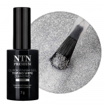 Gelinio nagų lako vir&scaron;utinis sluoksnis Top Quick Finish Gel Diamond Silver NTN, 7 g