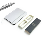 Parker Monochrome XL sidabrinio ra&scaron;iklio dovanų rinkinys 2122756 su užra&scaron;ų knygele su graviravimu