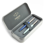 Parker Jotter Originals Blue ir Pastel Blue Tu&scaron;inukų dovanų rinkinys su metaliniu dėklu