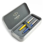 Parker Jotter Originals Yellow ir Blue Tu&scaron;inukų dovanų rinkinys su metaliniu dėklu