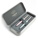 Parker Jotter Originals Pink ir Pastel Blue Tu&scaron;inukų dovanų rinkinys su metaliniu dėklu